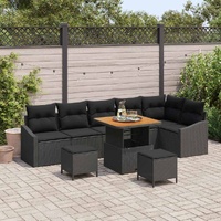 9 Piece Garden Sofa Set with Cushions Black Poly Rattan Acacia