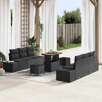 9 Piece Garden Sofa Set with Cushions Black Poly Rattan Acacia