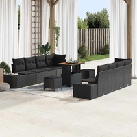 11 Piece Garden Sofa Set with Cushions Black Poly Rattan Acacia