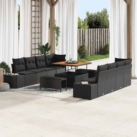 11 Piece Garden Sofa Set with Cushions Black Poly Rattan Acacia
