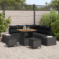 8 Piece Garden Sofa Set with Cushions Black Poly Rattan Acacia