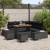 9 Piece Garden Sofa Set with Cushions Black Poly Rattan Acacia