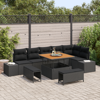 9 Piece Garden Sofa Set with Cushions Black Poly Rattan Acacia