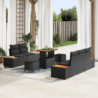 8 Piece Garden Sofa Set with Cushions Black Poly Rattan Acacia