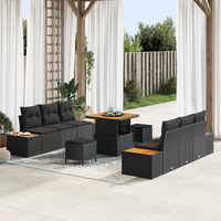 9 Piece Garden Sofa Set with Cushions Black Poly Rattan Acacia