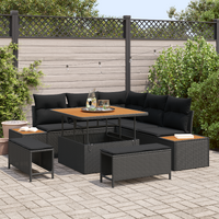 8 Piece Garden Sofa Set with Cushions Black Poly Rattan Acacia