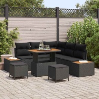 8 Piece Garden Sofa Set with Cushions Black Poly Rattan Acacia