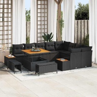 12 Piece Garden Sofa Set with Cushions Black Poly Rattan Acacia