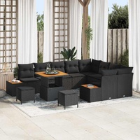 12 Piece Garden Sofa Set with Cushions Black Poly Rattan Acacia