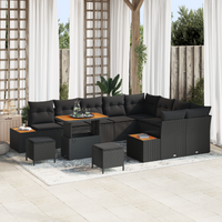 12 Piece Garden Sofa Set with Cushions Black Poly Rattan Acacia
