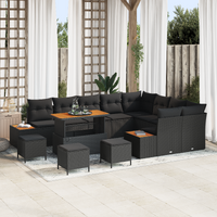 13 Piece Garden Sofa Set with Cushions Black Poly Rattan Acacia