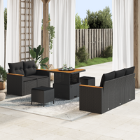 8 Piece Garden Sofa Set with Cushions Black Poly Rattan Acacia