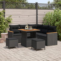 8 Piece Garden Sofa Set with Cushions Black Poly Rattan Acacia