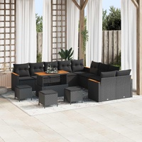 Garden Sofa Set 14 pcs Black Poly Rattan