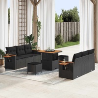 Garden Sofa Set 9 pcs Black Poly Rattan and Powder-Coated Steel