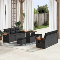 Garden Sofa Set 9 pcs Black Poly Rattan and Powder-Coated Steel