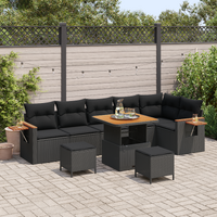 9 Piece Garden Sofa Set with Cushions Black Poly Rattan Acacia