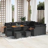 13 Piece Garden Sofa Set with Cushions Black Poly Rattan Acacia