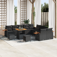 13 Piece Garden Sofa Set with Cushions Black Poly Rattan Acacia