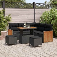 8 Piece Garden Sofa Set with Cushions Black Poly Rattan Acacia