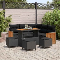 9 Piece Garden Sofa Set with Cushions Black Poly Rattan Acacia