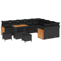 12 Piece Garden Sofa Set with Cushions Black Poly Rattan Acacia