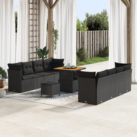 11 Piece Garden Sofa Set with Cushions Black Poly Rattan Acacia