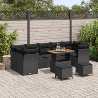 10 Piece Garden Sofa Set with Cushions Black Poly Rattan Acacia
