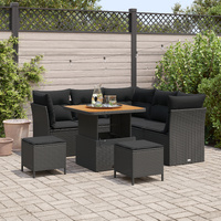 8 Piece Garden Sofa Set with Cushions Black Poly Rattan Acacia