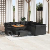 Garden Sofa Set with Cushion 13 pcs Black Poly Rattan