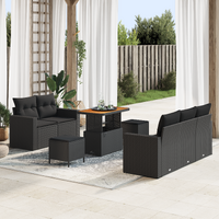8 Piece Garden Sofa Set with Cushions Black Poly Rattan Acacia