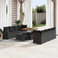 11 Piece Garden Sofa Set with Cushions Black Poly Rattan Acacia