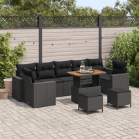 10 Piece Garden Sofa Set with Cushions Black Poly Rattan