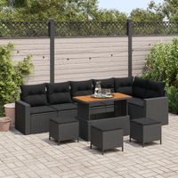 10 Piece Garden Sofa Set with Cushions Black Poly Rattan Acacia