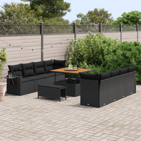 11 Piece Garden Sofa Set with Cushions Black Poly Rattan Acacia