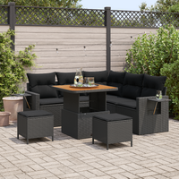 8 Piece Garden Sofa Set with Cushions Black Poly Rattan Acacia