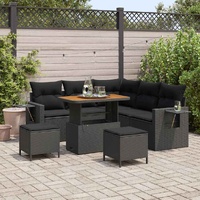 8 Piece Garden Sofa Set with Cushions Black Poly Rattan Acacia