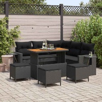 9 Piece Garden Sofa Set with Cushions Black Poly Rattan Acacia