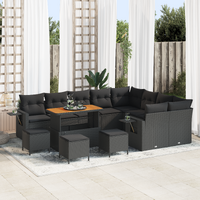 13 Piece Garden Sofa Set with Cushions Black Poly Rattan Acacia
