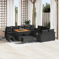 Garden Sofa Set with Cushion 13 pcs Black Poly Rattan