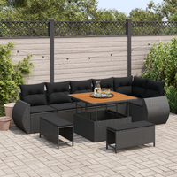 9 Piece Garden Sofa Set with Cushions Black Poly Rattan Acacia