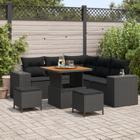 8 Piece Garden Sofa Set with Cushions Black Poly Rattan Acacia