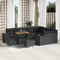 12 Piece Garden Sofa Set with Cushions Black Poly Rattan Acacia