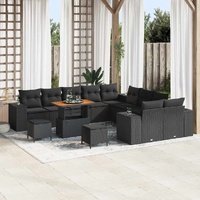 13 Piece Garden Sofa Set with Cushions Black Poly Rattan Acacia