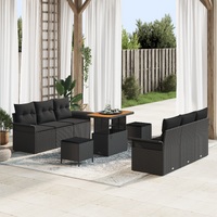 9 Piece Garden Sofa Set with Cushions Black Poly Rattan Acacia
