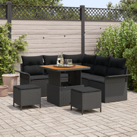 8 Piece Garden Sofa Set with Cushions Black Poly Rattan Acacia