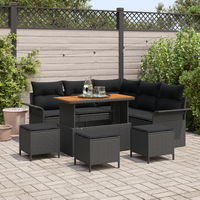 9 Piece Garden Sofa Set with Cushions Black Poly Rattan Acacia