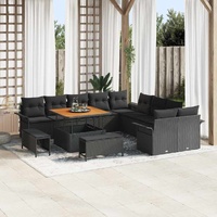 13 Piece Garden Sofa Set with Cushions Black Poly Rattan Acacia