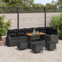 10 Piece Garden Sofa Set with Cushions Black Poly Rattan Acacia