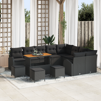 13 Piece Garden Sofa Set with Cushions Black Poly Rattan Acacia